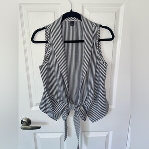Black & White Vertical Stripe Tie-Front Top